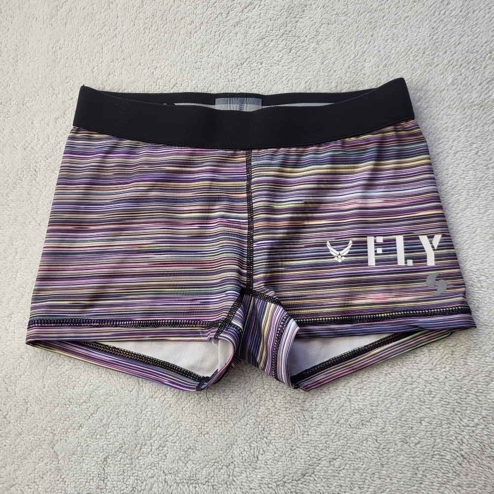 Soffe Fly Compression Shorts Purple Hued Stripes Women's Size Small